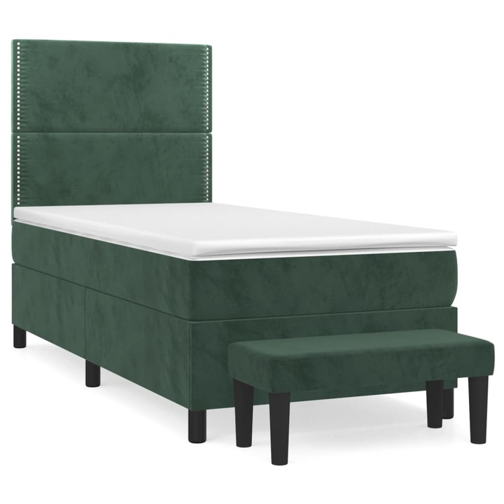 Pat box spring cu saltea vidaXL, verde inchis, 90x200 cm, catifea, 52.19 kg 3137764
