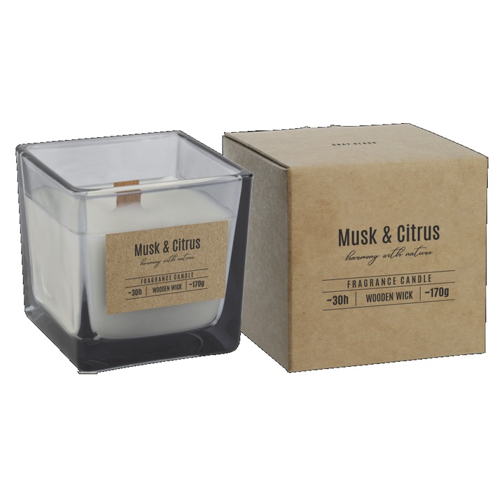 Lumanare parfumata, Bispo, Alb, 32 de ore, Citrice/Mosc