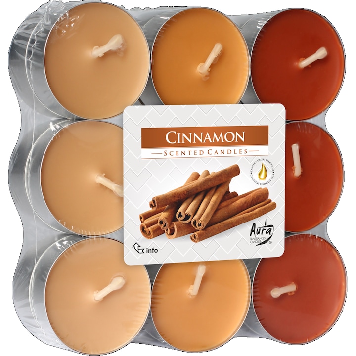 Комплект от 18 ароматни свещи, Bispil, Кафяви, 4 часа, Канела/Карамфил