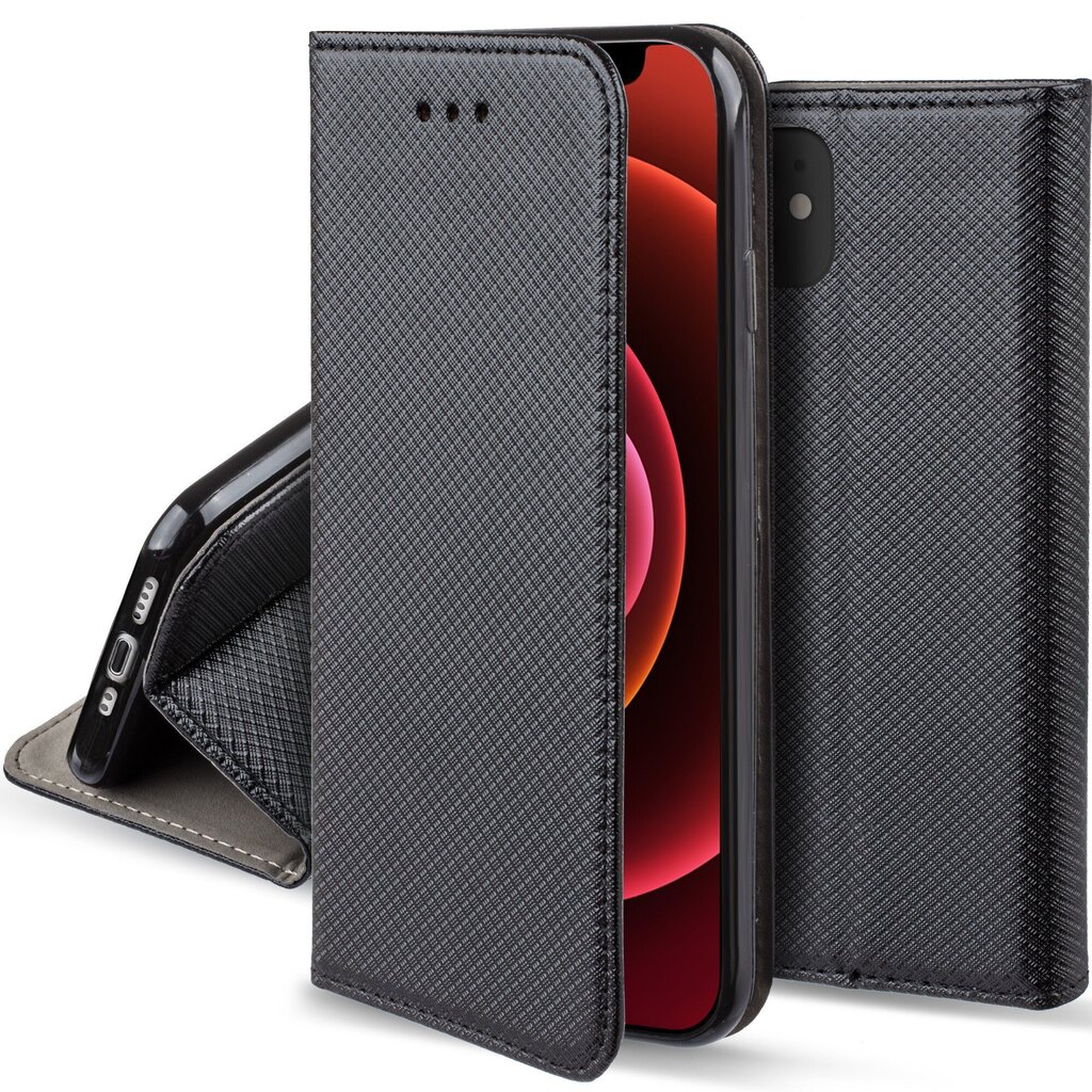Husa pentru telefon, Moozy, Flip On, pentru Apple iPhone 12 / 12 Pro, Negru, Piele ecologica