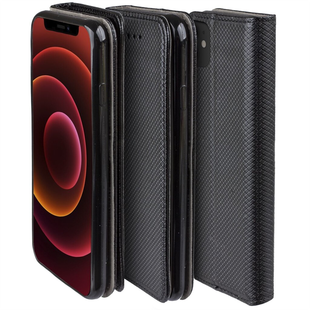 Husa pentru telefon, Moozy, Flip On, pentru Apple iPhone 12 / 12 Pro, Negru, Piele ecologica