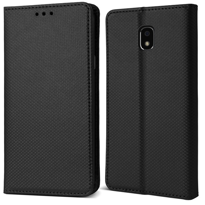 Калъф за телефон, Moozy, Flip On, за Samsung Galaxy J5 2017, Черен, Еко кожа