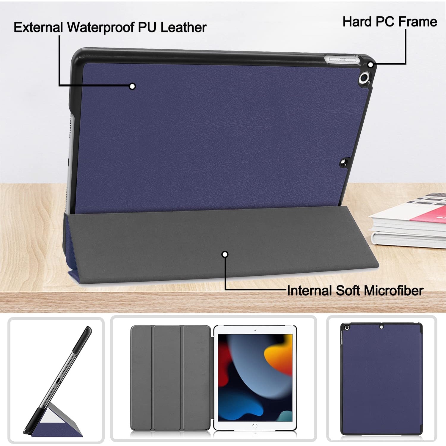 Husa Slim Sigloo, Smart Cover Trifold, pentru tableta iPad 2021/2020/2019, 10.2Inch si iPad Air3/iPad Pro,10.5Inch, Dark Blue