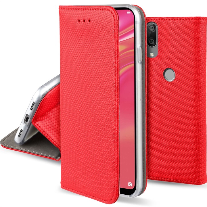 Калъф за телефон Moozy Flip On за Huawei Y7 (2019) / Y7 Prime (2019) червена еко кожа