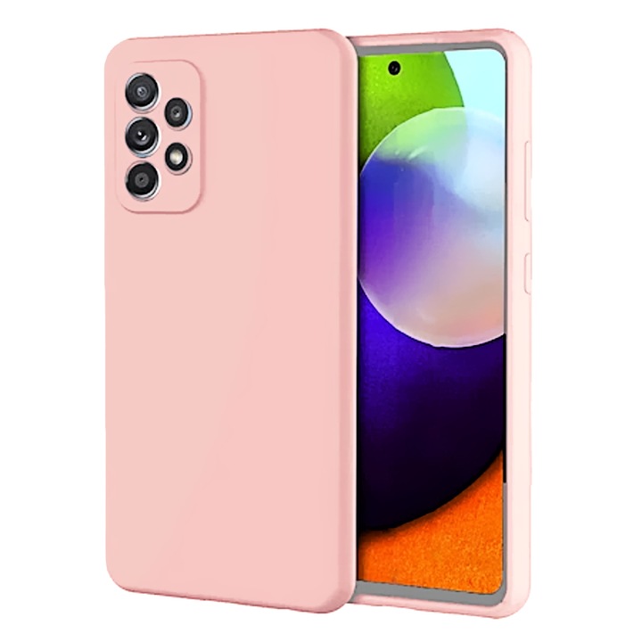 Prémium tok Samsung Galaxy A52 4G / A52 5G / A52s 5G telefonhoz kameravédelemmel és rózsaszín szilikon mikroszálas belsővel, rózsaszín