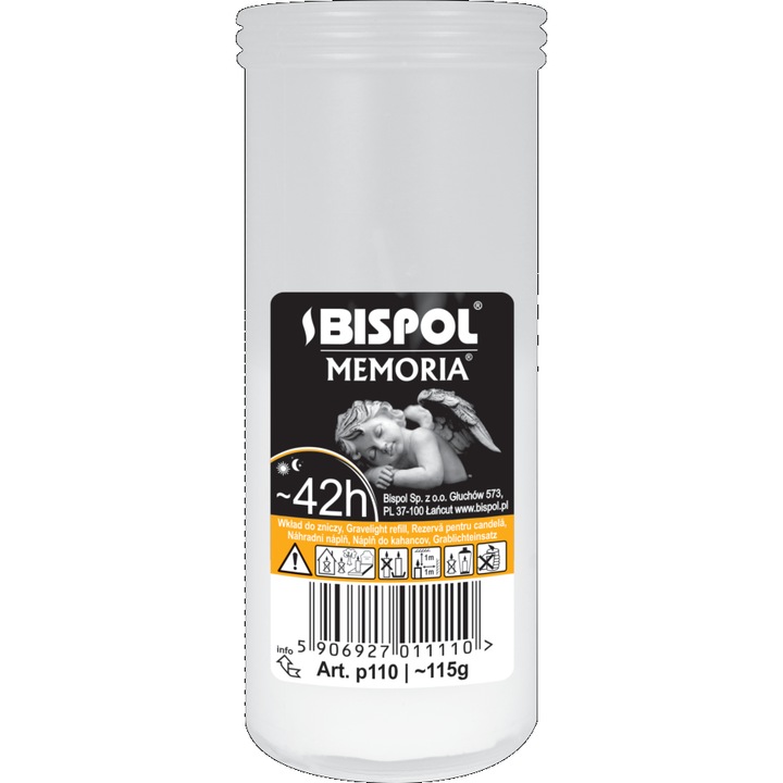 Резервна свещ Bispol, Memory, 42h, парафин, бяла