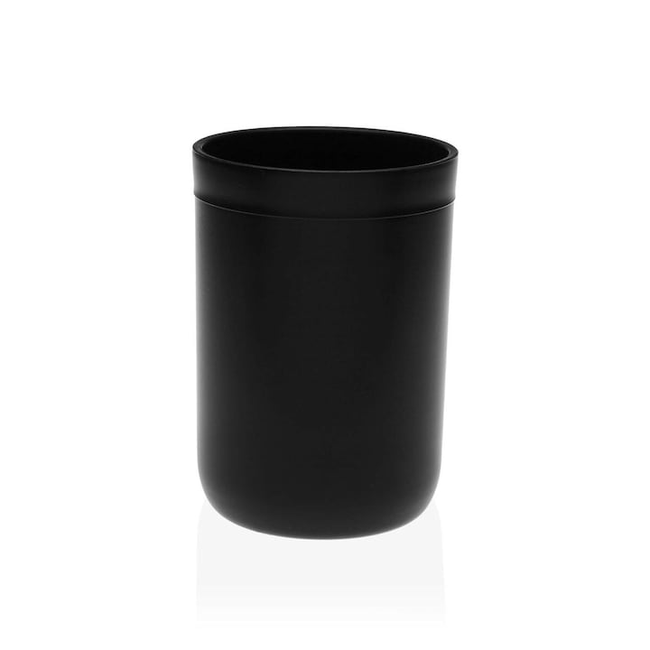 Cupa pentru periuta de dinti Versa, neagra, plastic, 7,5 x 11 x 7,5 cm