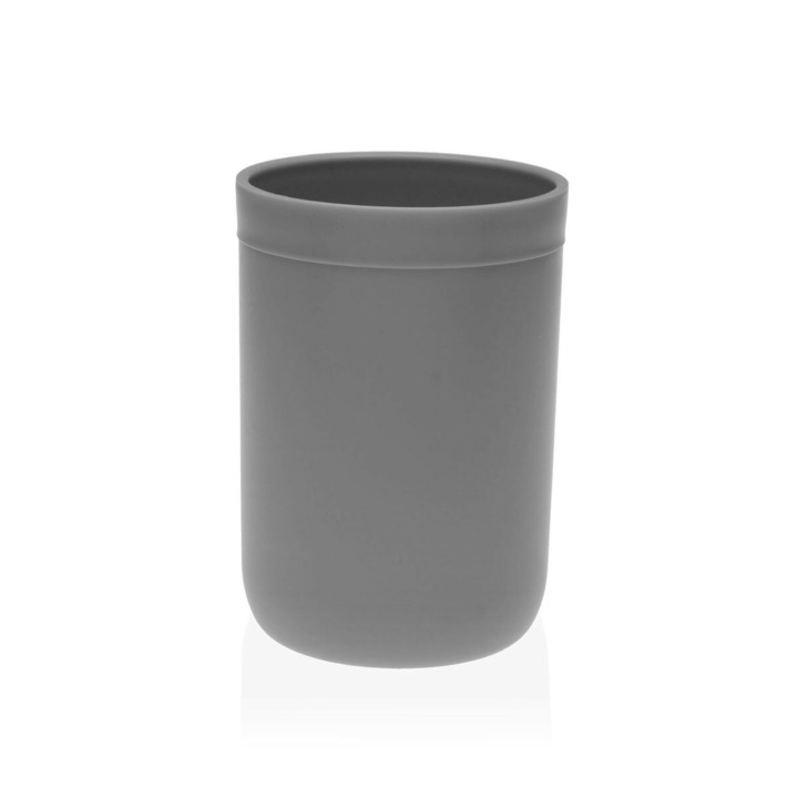 Cupa pentru periuta de dinti Versa, gri, plastic, 7,5 x 11 x 7,5 cm