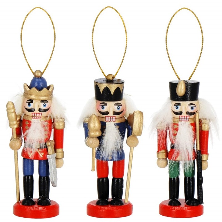 Set 3 ornamente pentru bradul de Craciun, Lemn, Multicolor