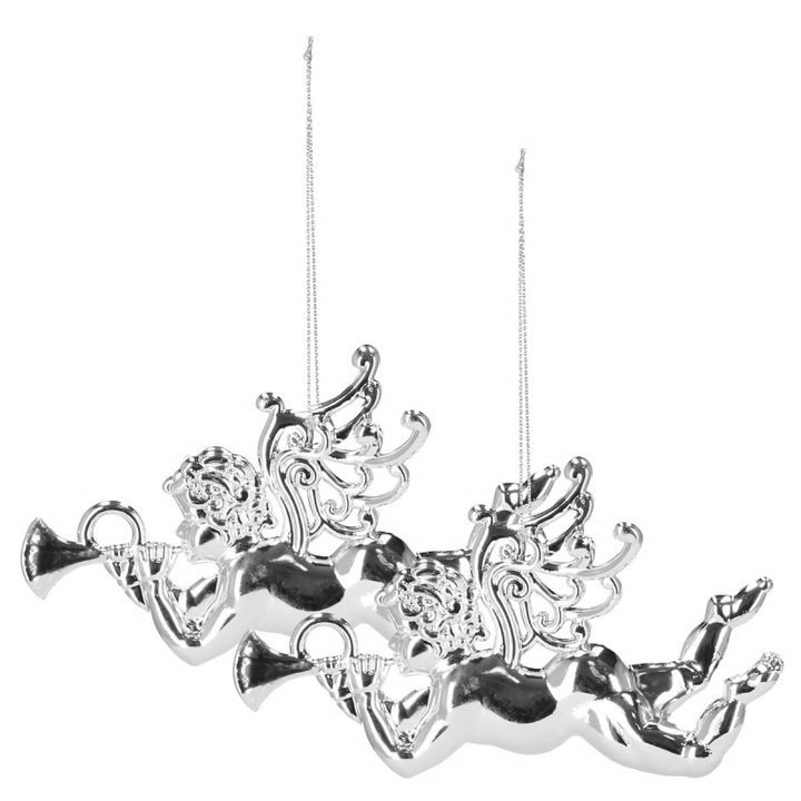 Set 2 ornamente pentru bradul de Craciun, Plastic, Argintiu