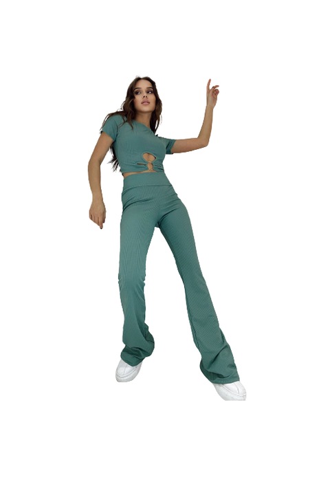 Compleu casual, turcoaz, model mulat, monocrom