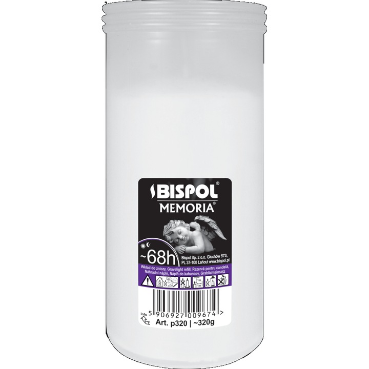 Резервна свещ Bispol, Memory, 68h, парафин, бяла