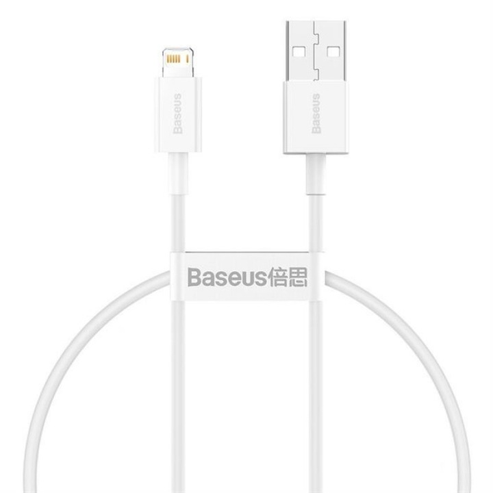 Cablu alimentare si date Baseus, Superior, Fast Charging, USB la tip Lightning 2.4A 0.25m, Alb