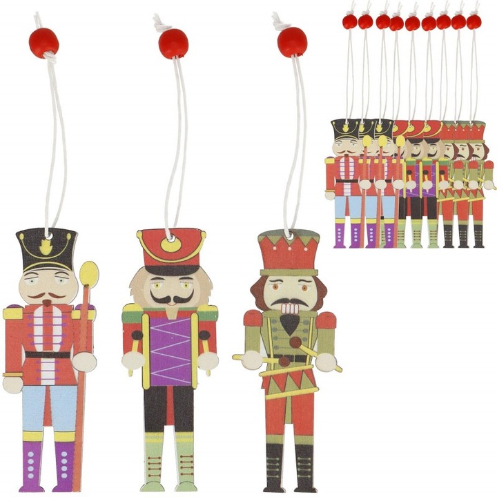 Set 9 ornamente pentru bradul de Craciun, Lemn, Multicolor