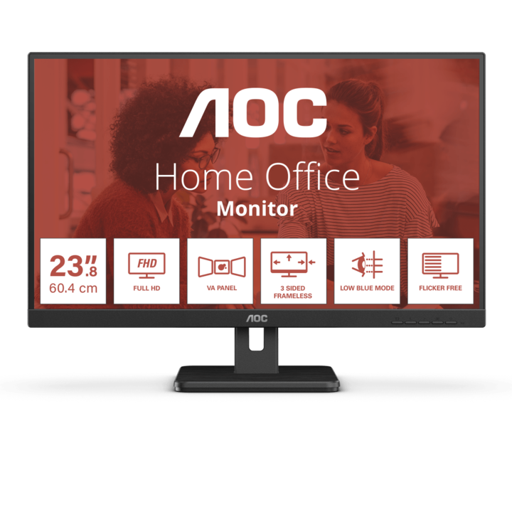 AOC 24E3UM monitor, 23.8" VA, FullHD, 75Hz, DisplayPort, fekete