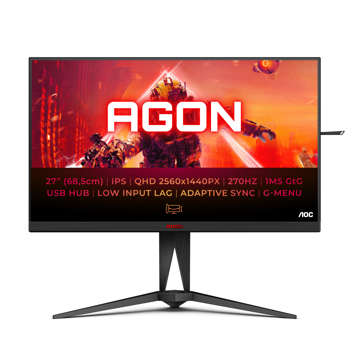 Monitor Gaming AOC AGON IPS 27  , QHD, HDR400, 270Hz, DisplayPort, HA Pivot AG275QZ/EU, Negru