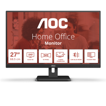 Monitor AOC 27", VA, QHD 2560x1440, 75Hz 4ms, FlickerFree, Boxe 2Wx2, HDMI DisplayPort, USB hub, Q27E3UAM
