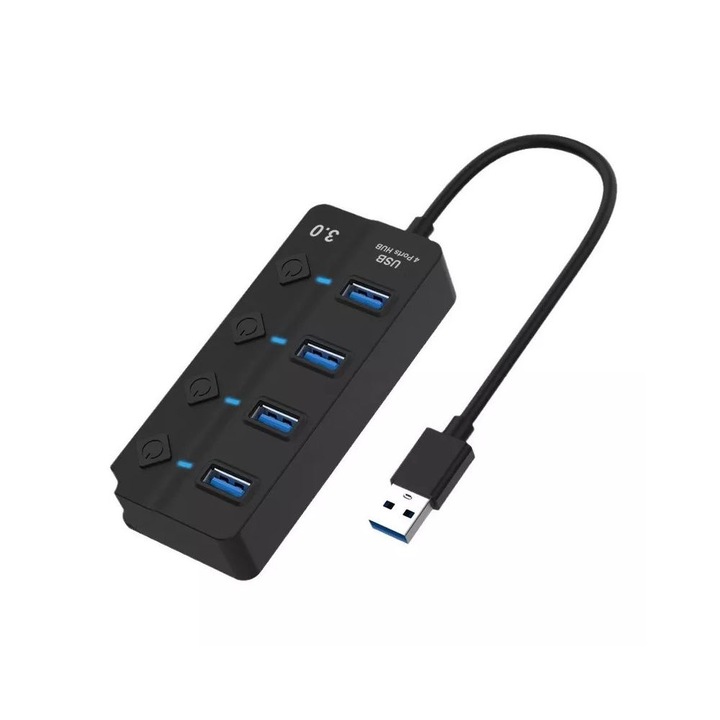 Комутатор BlackBird USB 3.0 HUB с 4-портов черен (BH1373) (BH1373)