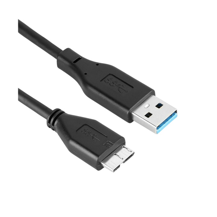 Кабел за пренос на данни и захранване USB към microUSB-B, USB 3.0 син 5Gbs, 460 мм, за трансфер, зареждане, скорост, черен