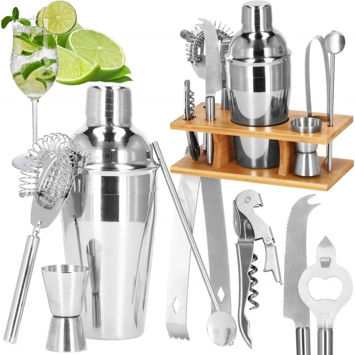 Set bartending, Inox, 550ml, Argintiu, 9 buc