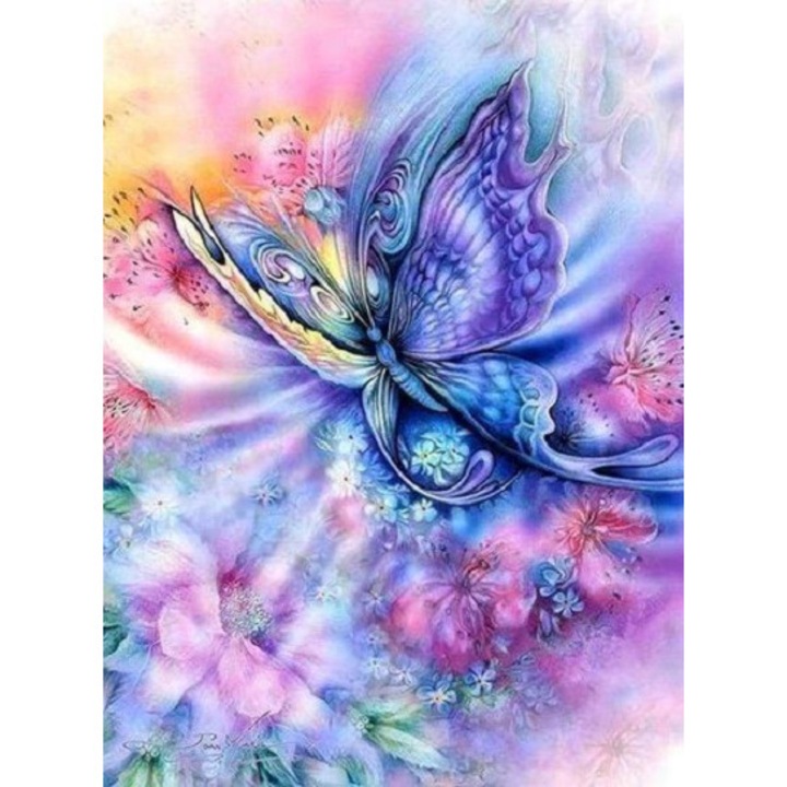 Set goblen cu diamante, fara sasiu, Fluture colorat, 40x50 cm