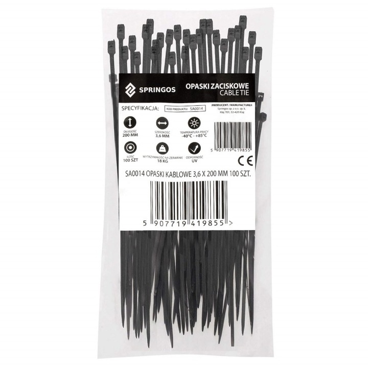 Set 100 coliere, Plastic, 3.6x200mm, Negru