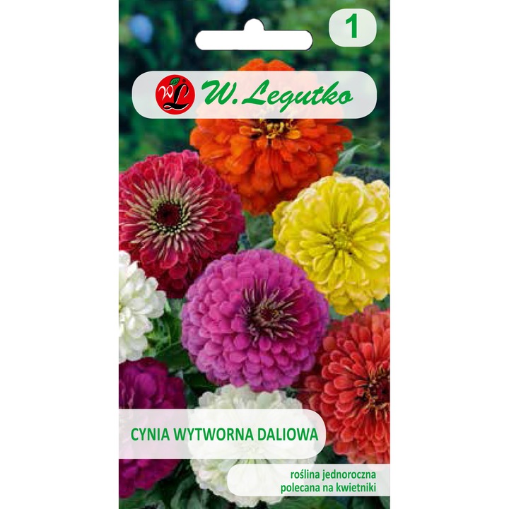 Seminte plante, Legutko, Flori zinnia, Pentru sol fertil, 1.5 g, Multicolor
