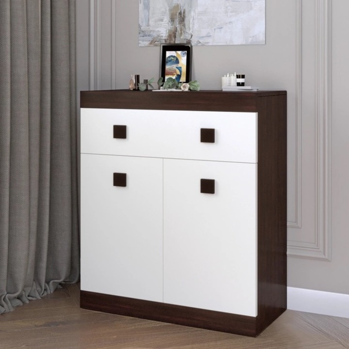 Comoda Sonata 4, Everest, 93 x 80 x 38 cm, Wenge inchis/Alb