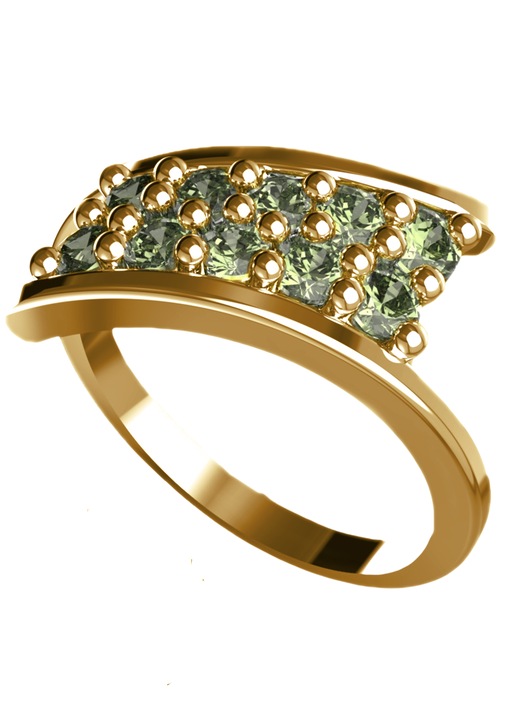 Női Gyűrű A-B, 14K Sárga Arany, Moldavit
