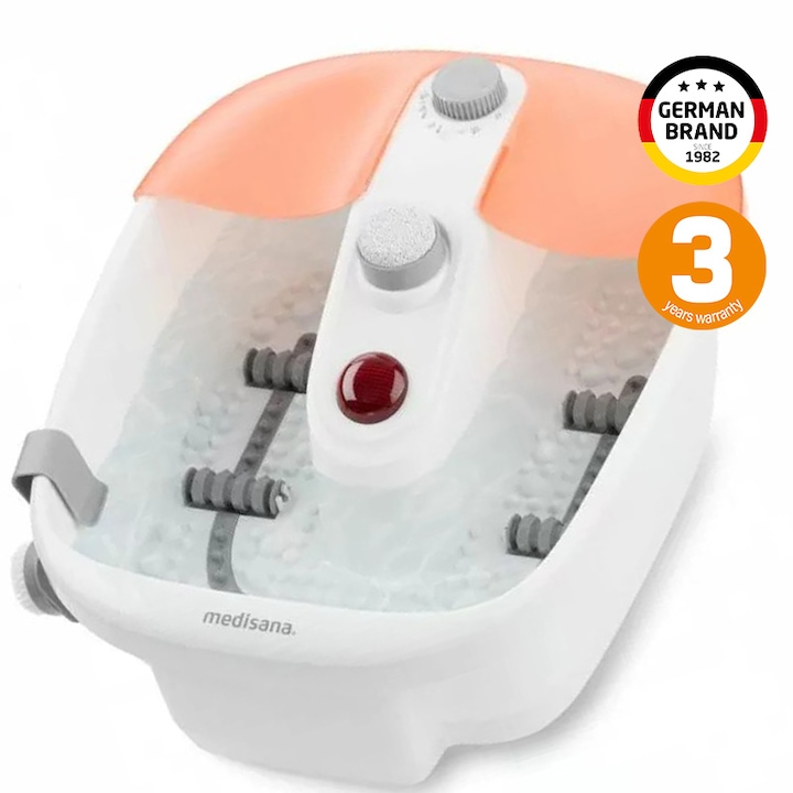 Масажна вана за крака Medisana FS 883, 3 приставки, 3 функции, 80W, Бял/Оранжев