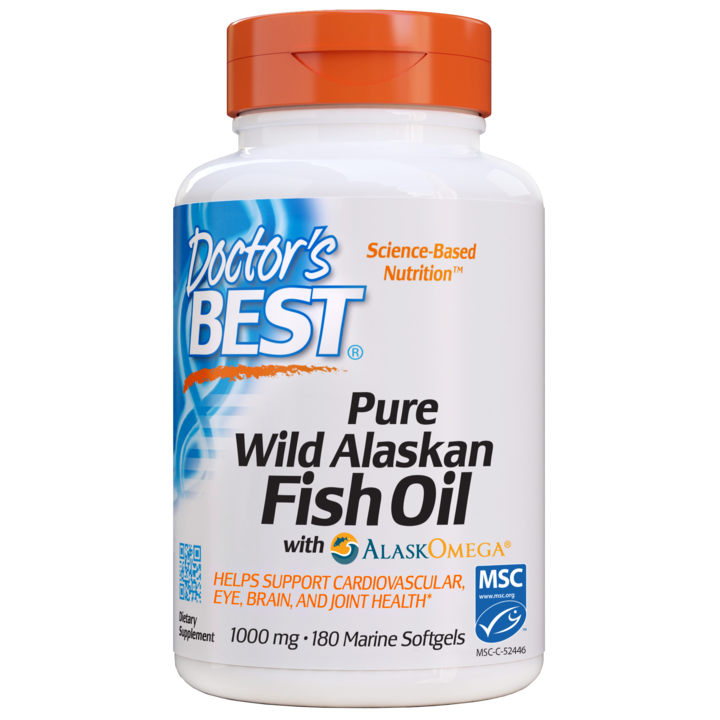 Хранителна добавка, Pure Wild Alaskan Fish Oil, Doctor`s Best, 1000mg, 180 Marine Softgels