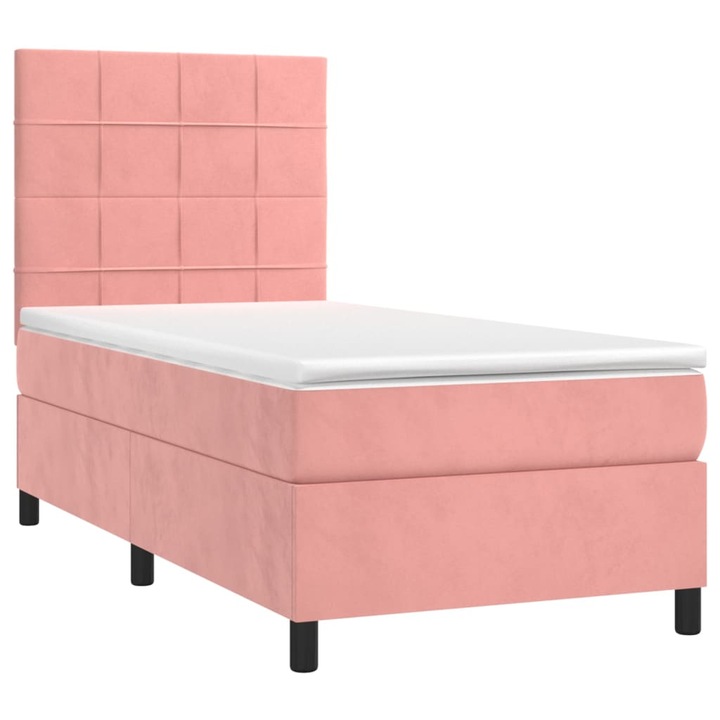 vidaXL rózsaszín bársony rugós és LED-es ágy matraccal 90x190 cm 47.59 kg 3136100