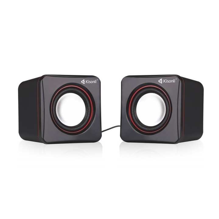 Тонколони Kisonli 2.0, V-400, 3W RMS, USB, Черна