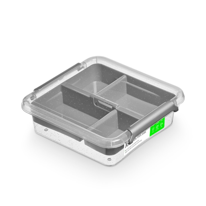 Set recipient Antibacterial si organizator Orplast, 2l, 20x20cm, Plastic, Alb/Gri