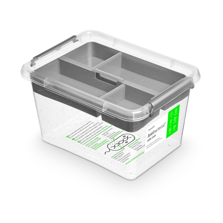 Set recipient Antibacterial si organizator Orplast, 2l, 20x15cm, Plastic, Alb/Gri