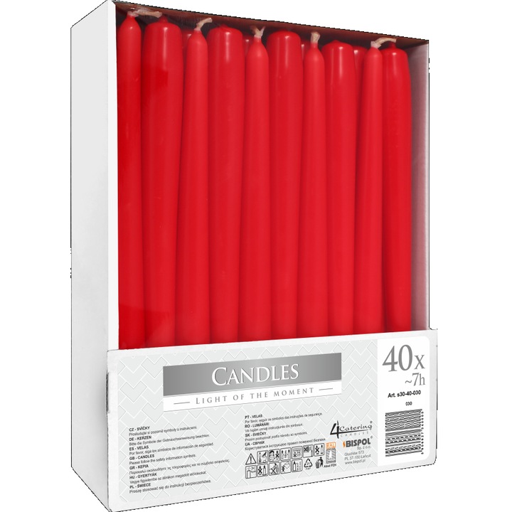 Комплект 40 свещи Bispol, Wax, Червени, 7 часа