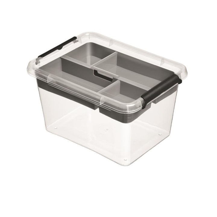 Set recipient SimpleStore si organizator Orplast, 2l, 20x15cm, Plastic, Gri/Transparent