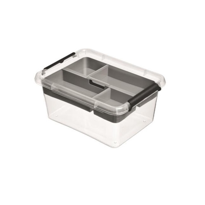 Set recipient SimpleStore si organizator Orplast, 1.6l, 20x15cm, Plastic, Gri/Transparent