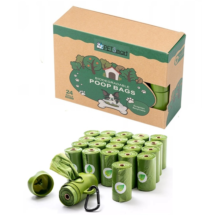 Set PETSmart Pungi Igienice 24 role x 15 buc Pentru Caini, 100% Biodegradabile, Verde