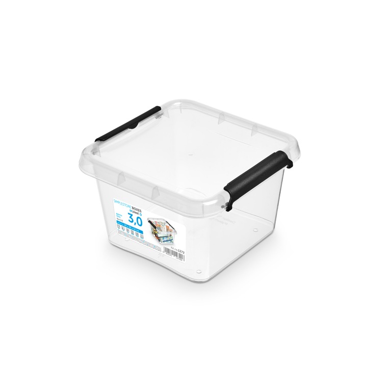 Кутия за съхранение с капак Orplast, SimpleStore, 3л, Пластмаса, Черен/Прозрачен