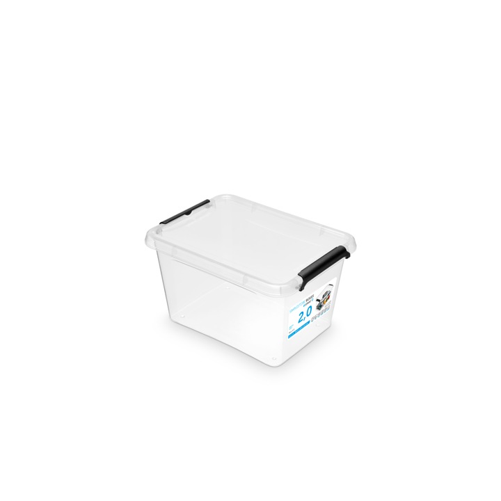 Cutie depozitare cu capac Orplast, SimpleStore, 2l, Plastic, Negru/Transparent