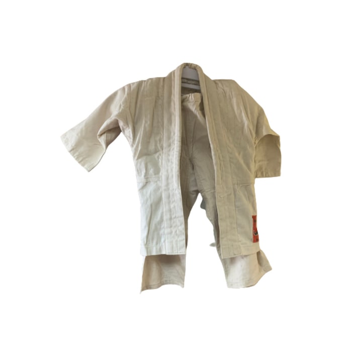 Комплект кимоно за джудо 104см светло кремав блуза и панталон с връзка на талията