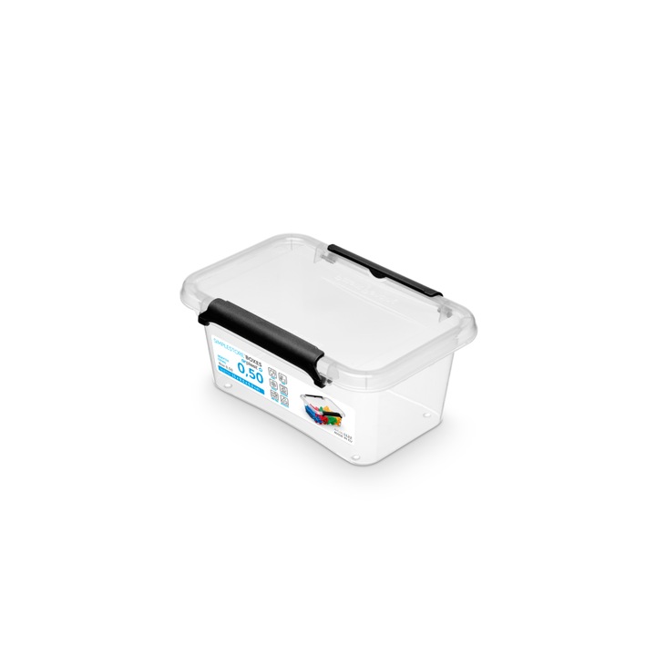 Cutie depozitare cu capac Orplast, SimpleStore, 0.5l, Plastic, Negru/Transparent