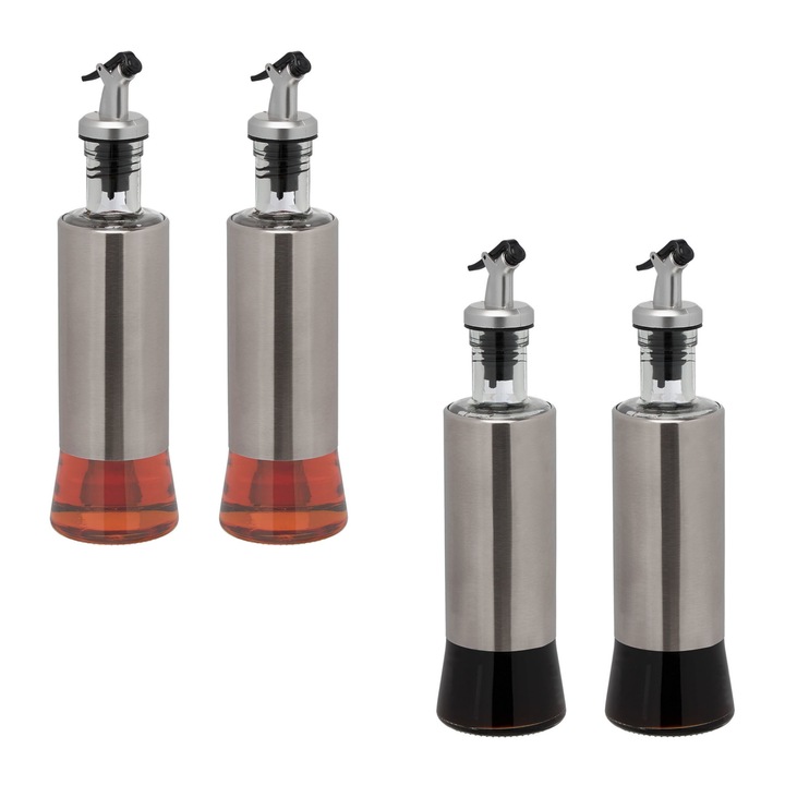 Set 4 recipiente ulei si otet, din sticla, 500 ml, 25 x 6,5 x 6,5 cm