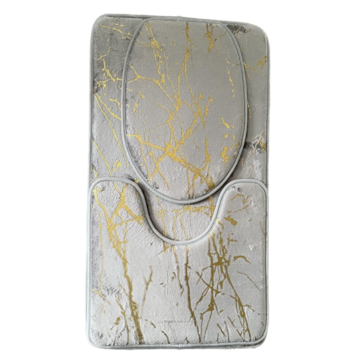 Set 3 Covorase de baie, antiderapante, aspect marmura, 80 x 50 cm, Argintiu