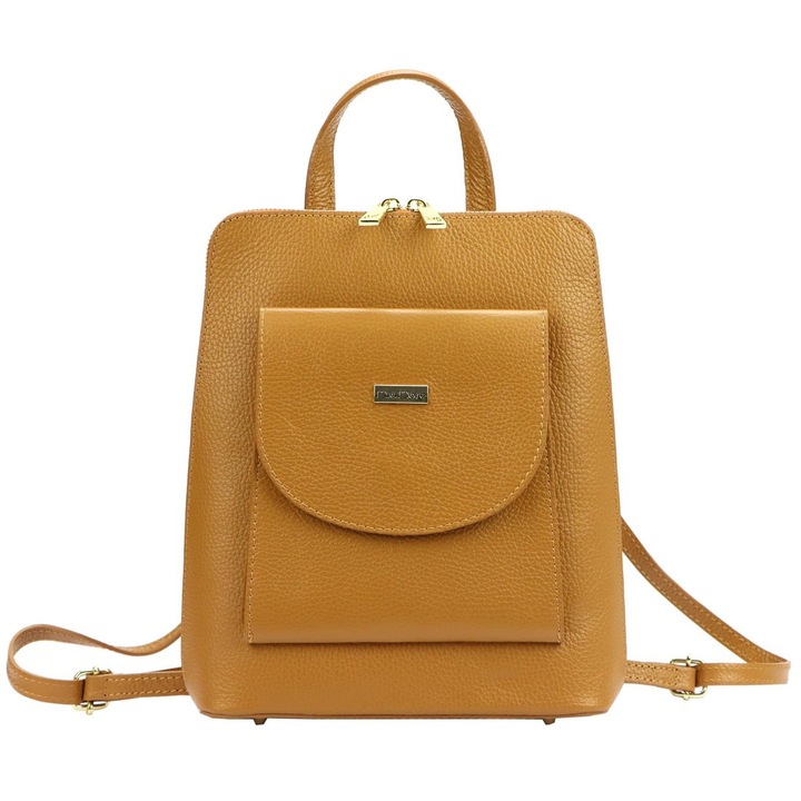 Rucsac dama, MiaMore, Piele naturala, 24x28x10 cm, Camel