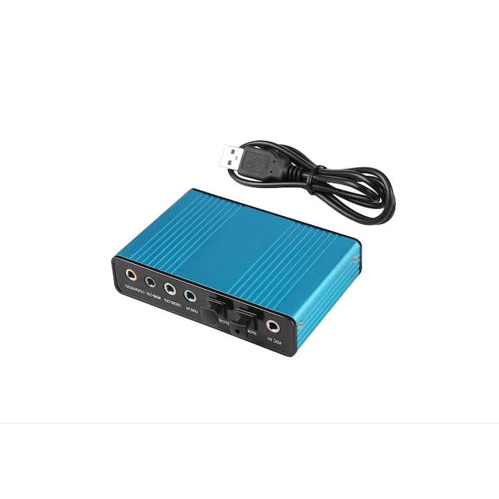 Placa externa de sunet 7.1, Zola®, port USB 2.0, CD-ROM cu drivere, conector optic S/PDIF, 16 biti, albastra