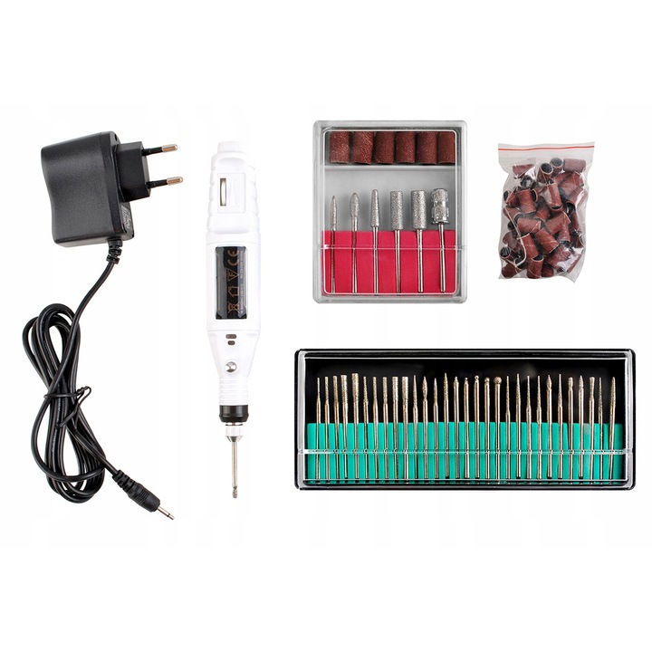 Freza pentru unghii, UBX, putere 9W, numar maxim de rotatii 20.000/min, 50 rezerve abrazive, 30 freze si 6 capete, usor de utilizat