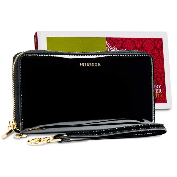 Дамски портфейл, Peterson, Кожен, Черен