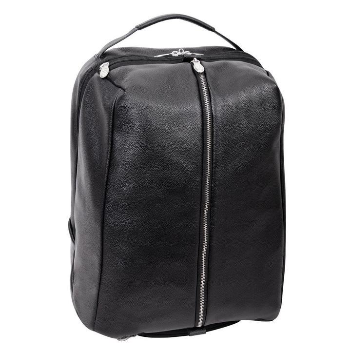 Rucsac din piele naturala pentru laptop de 17 inch, McKlein, Negru/Argintiu